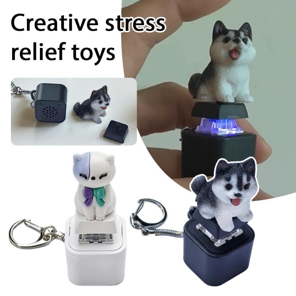 Rechargeable Dog Cat Fidget Toy Clicky Keyboard Decompression Toy Barking and Meowing Keychain