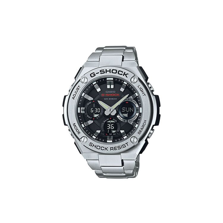 

Casio G-Steel Series S Round Dual Display Waterproof Shock Resistant Multifunction Solar Quartz Movement Stainless Steel Strap GST-S110D-1A Silver Strap
