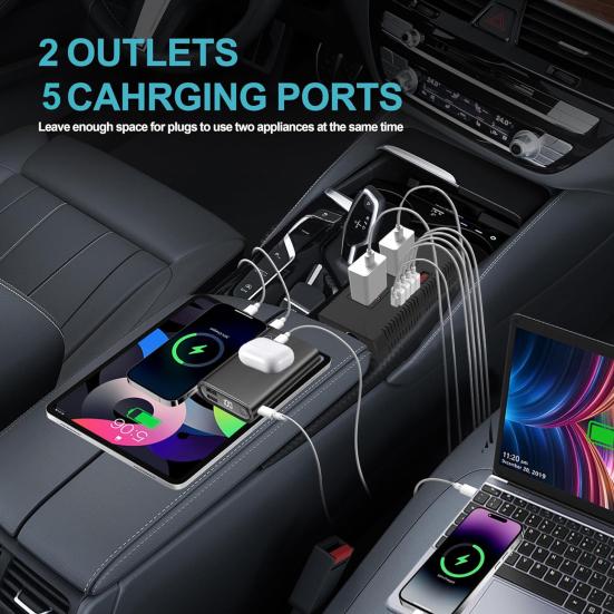 Car Power Inverter Overload Protection Universal USB-C Fast Charging Portable Car Charger with Switch Control Converter