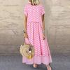 Women Polka Dot Fake Two Pieces  Short Sleeve Summer Plus Size Maxi Dress