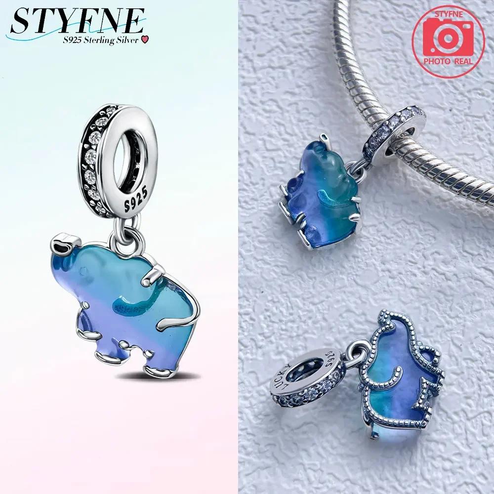 Copperoriginal Lucky Symbol Gradient Blue Glass Big Lucky Elephant Charm For Diy Women'S Bracelet Jewelry Gift