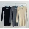 Korean Fashion V-neck Knitted Pullover Sweater Elegant Dress Long Sleeve Autumn Winter Retro Bottoming Short Dresses Casual Inner Hip-wrapped Clothing