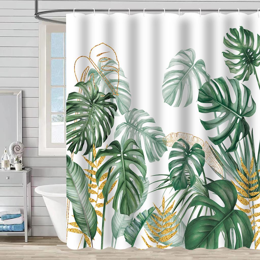 Shower Curtain Waterproof And Mildew-Proof 3D Digital Printing Plant Printing Shower Bath Bathroom Partition Curtain Free Punching