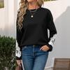 2025 Autumn Black Lace Patchwork Long Sleeve Casual Round Neck Hoodie for Women