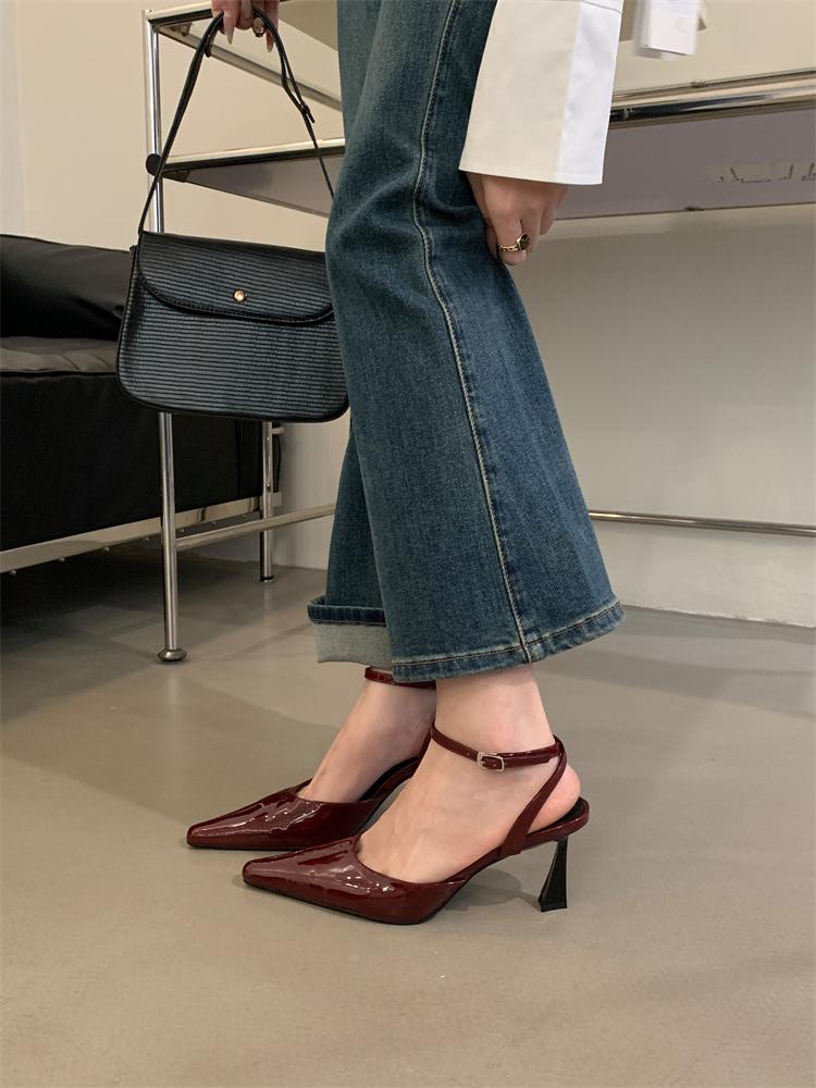 Eilyken Spring Designer Narrow Band Women Pumps Sexy Ankle Buckle Strap Pointed Toe Thin Low Heels Dress Slingbacks Mule Shoes