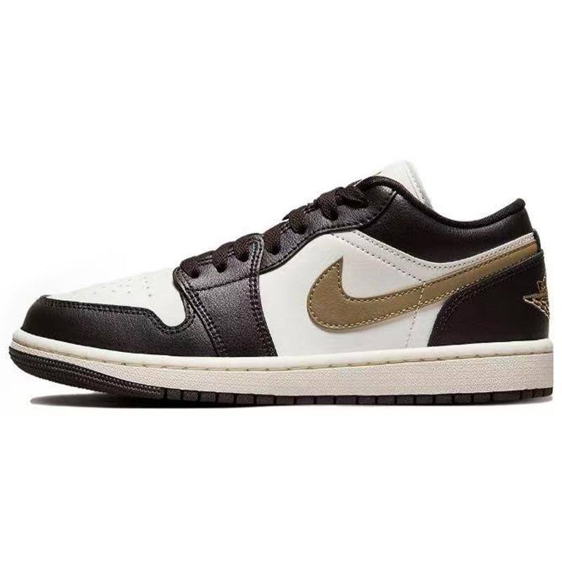 Jordan Air Jordan 1 Abrasion Resistant Low top Vintage Basketball Shoes Women's Black White Gold DC0774-200(Team96-)