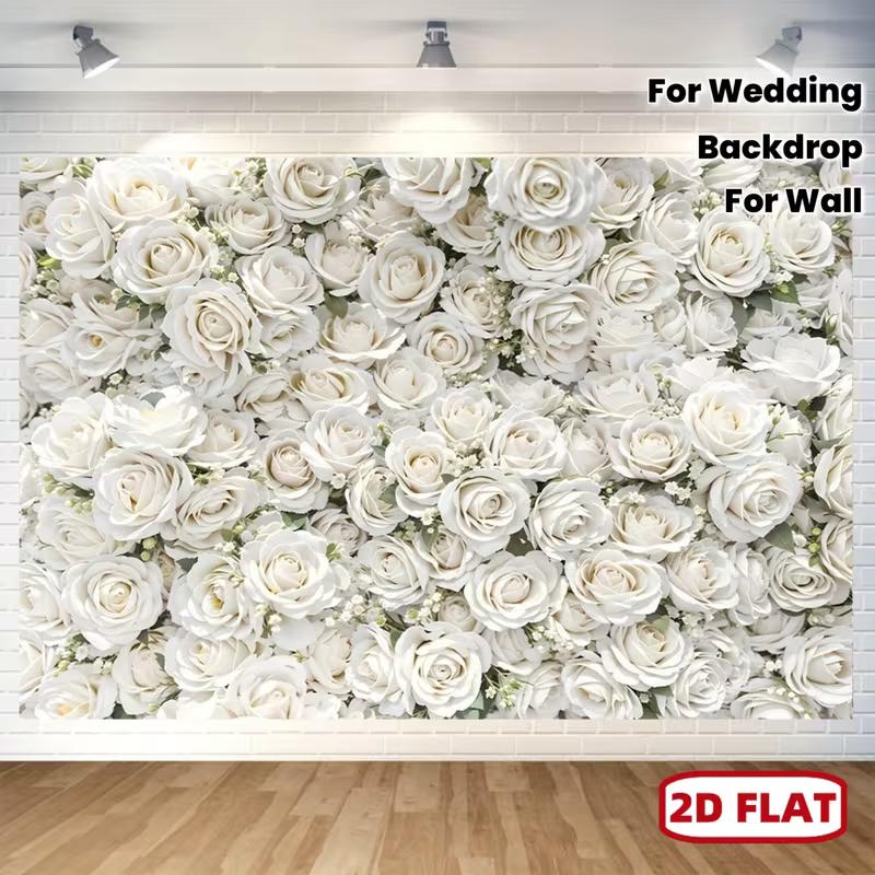 

2D Flat Printing Full White Rose Floral Backdrop for Bridal Shower & Party Photoshoot 47.2x31.5inch/120*80cm