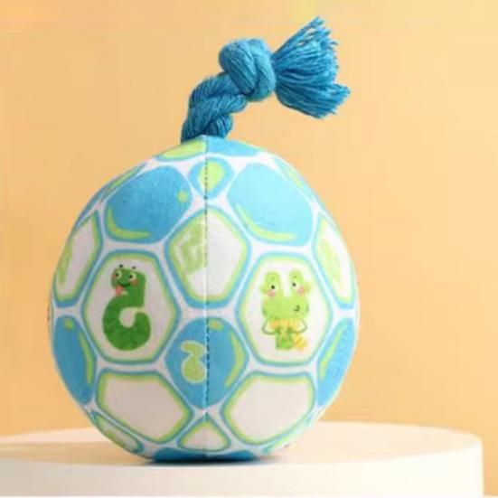 Plush Ball Dog Chew Toy Boredom Stress Relief Bite Resistant Squeaky Cartoon Ball Toy with Cotton Rope Pet Teething Cleaning Toy