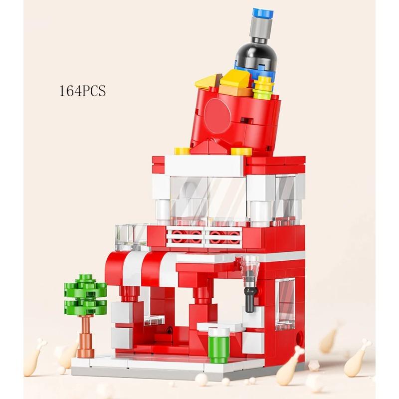 City Mini Shop Supermarket Street View Model Building Blocks Hamburger Restaurant Retail Store Bricks Architecture Friend Girl