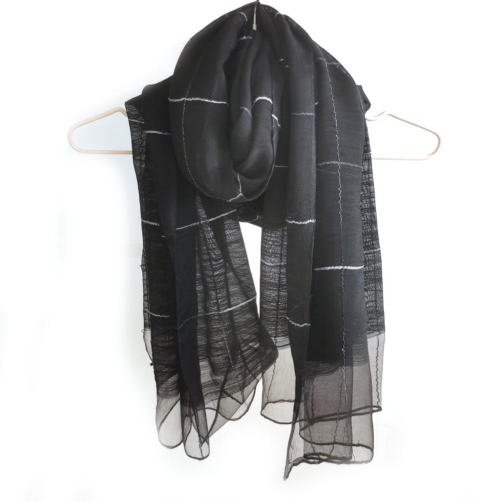 Elegant Women's Plaid Silk Scarf - Spring/Summer Shawl