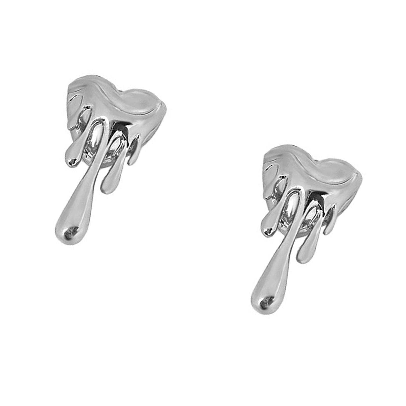 

Chic Lightweight Dainty Heart Drop Earrings Elegant Alloy Metal Luxury Heart Ear Studs Party Daily Wear серебряный