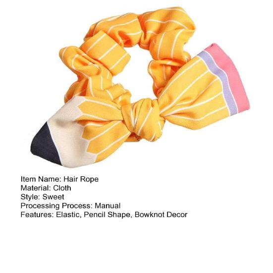 Women Hair Rope Yellow Striped Pencil Bowknot Decor Hair Tie