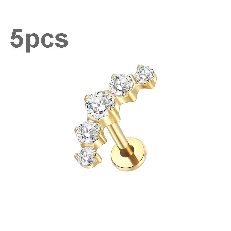 5Pcs/lot Titanium CZ Ear Stud Tragus Cartilage Earrings for Women Labret Lip Lobe Ring Helix Daith Piercing Body Jewelry