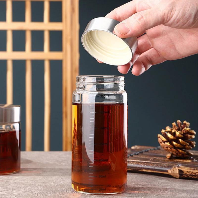 Sealed Bottle High Borosilicate Glass Liquid Orgnizer with Scale Strawberry Jam Storage Jars with Lid Orange Juice Dispenser