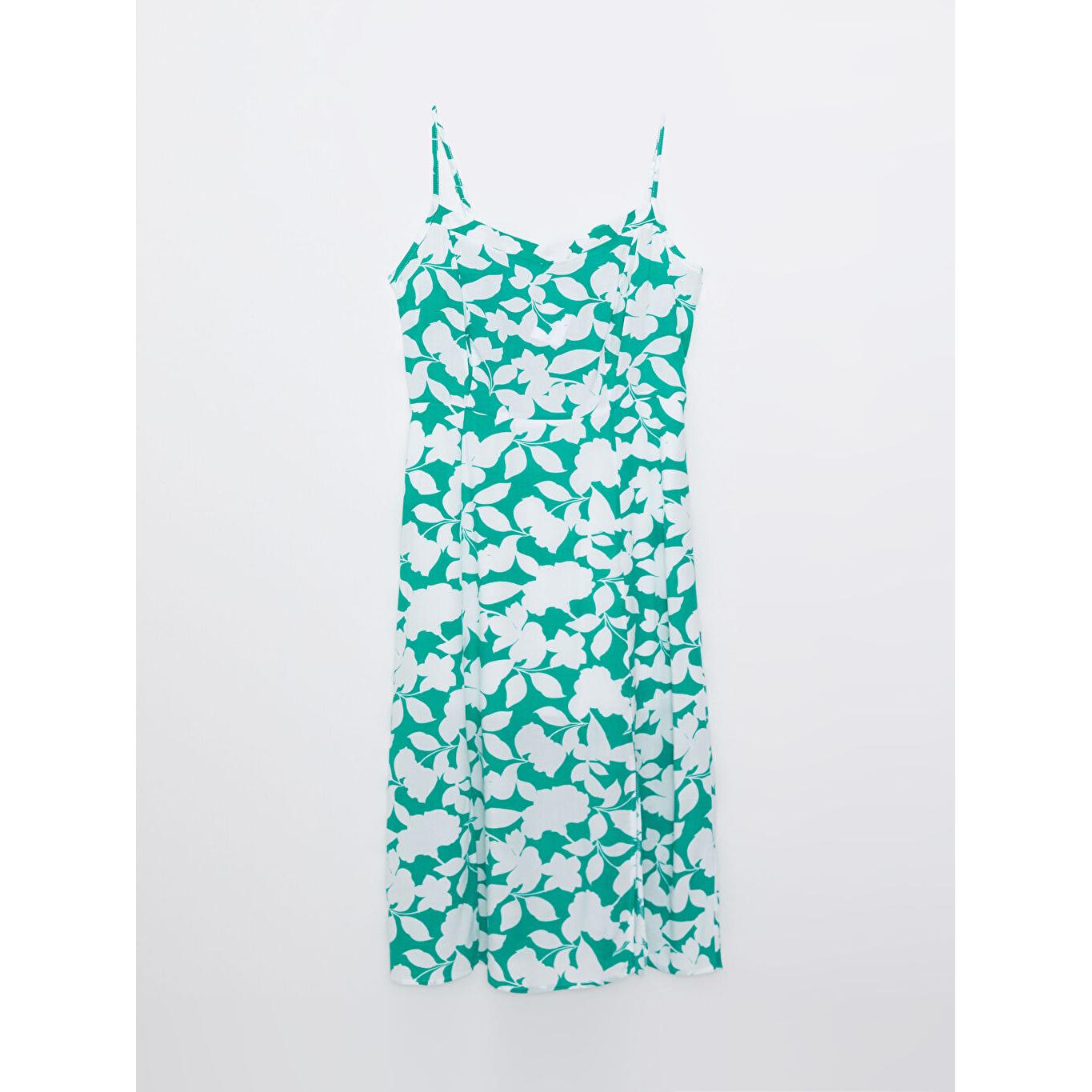 

LCW CASUAL Зеленое женское платье с воротником-стойкой и узором на бретельках