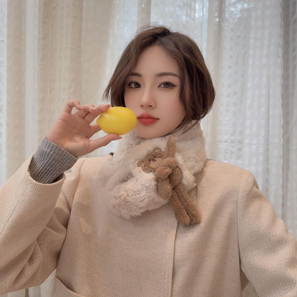 Cute three-dimensional bear rounded corners embossed soft girl scarf female autumn and winter girl Japanese and Korean version student versatile scarf