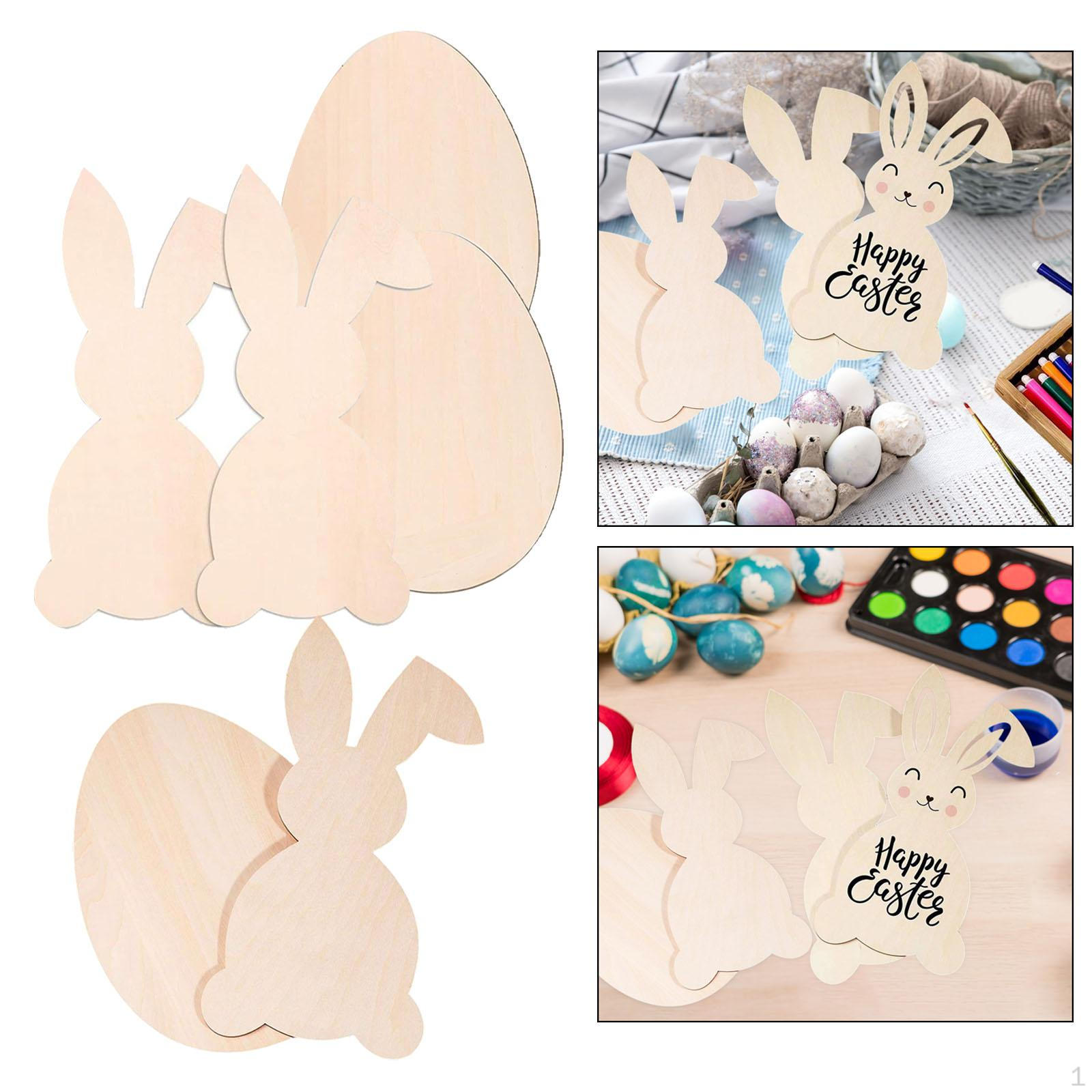 

6x Easter Wooden Cutouts Bunny & Egg for Painting Wood Tags DIY Craft Classroom