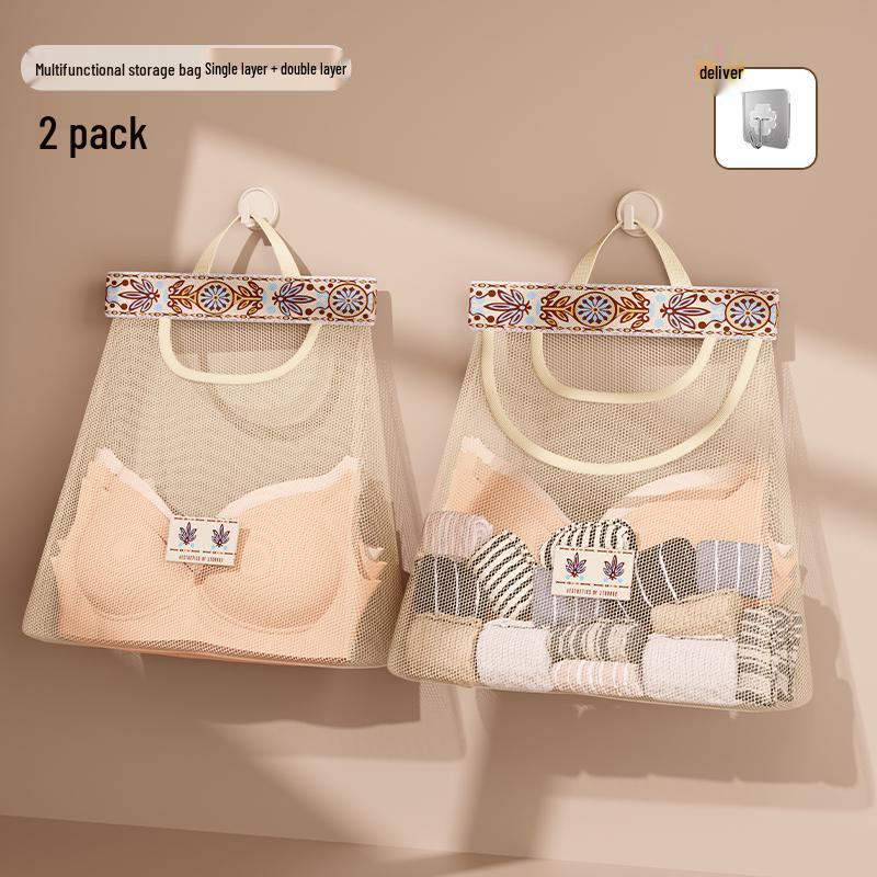 Hanging Sock & Underwear Organizer with Mesh Pockets, Wall-Mountable for Closet or Dormitory