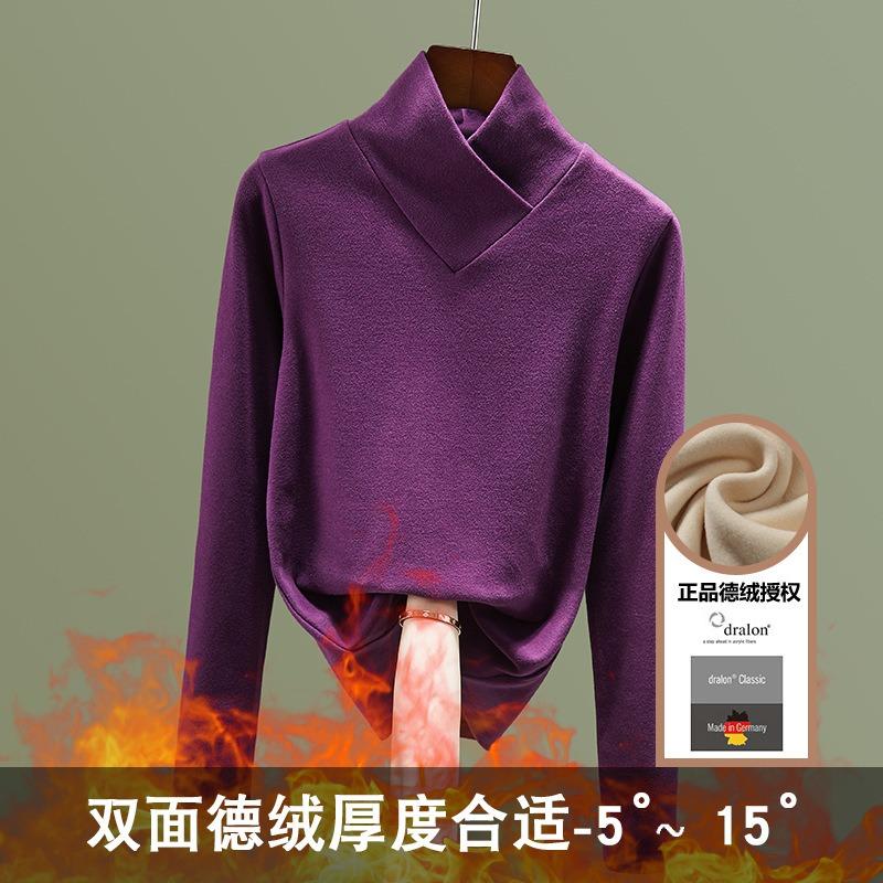 German Velvet Bottoming Shirt for Women's Autumn and Winter New Collar with Thin Shirt Inside, Velvet Thickened Thermal Top for Women