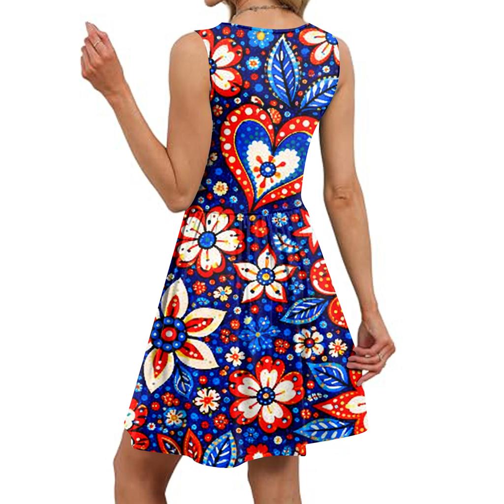 Women's Casual Fashion Dress Round Neck Sleeveless Fitted Dress