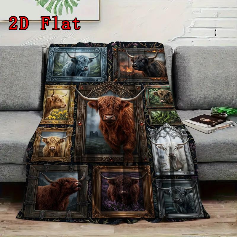 Highland Cow Gallery 2D Flat Pattern Flannel Blanket, High Quality All Seasons, Home Decor, Warmth and Comfort, Perfect for Christmas Gifts.