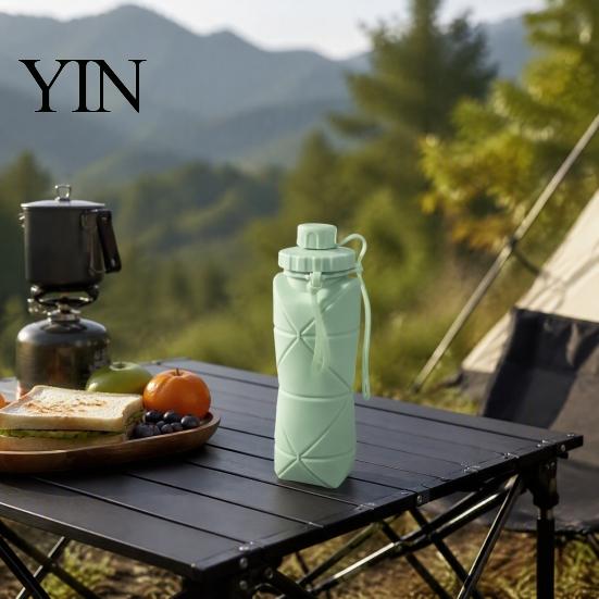 Safe Food Grade Cup for Kids 600ml Portable Foldable Water Bottle, Silicone Telescopic Space Saving Bottle Outdoors Lightweight Container Outdoor
