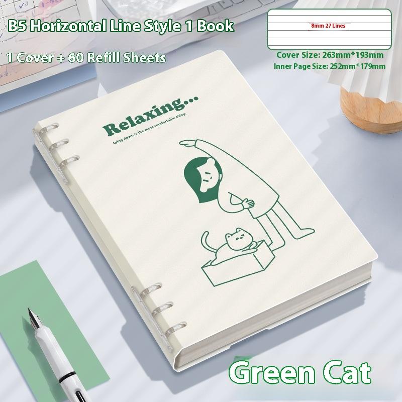Notebook Loose-Leaf 60 Sheets/120 Pages A5/B5 Loose-Leaf Binder Notebook Puppy/Panda/Dinosaur/Capybara Horizontal Line