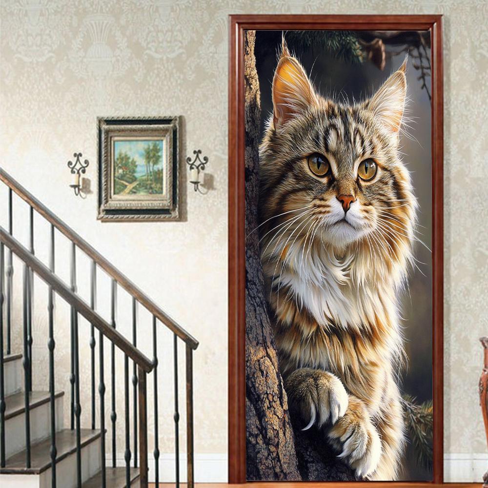 

1Pcs Cute Cat Porch Vinyl Door Sticker For Bedroom Home Decor Self Adhesive Removable Wall Decal Door Renovation Waterproof Poster 40x120cm