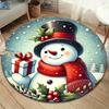 1 Stück Weicher, Saugfähiger & Rutschfester Schneemann mit Geschenk Runder Teppich, Perfekt für Eingangsbereich, Wohnzimmer, Schlafzimmer Dekoration, Maschinenwaschbarer Flanell