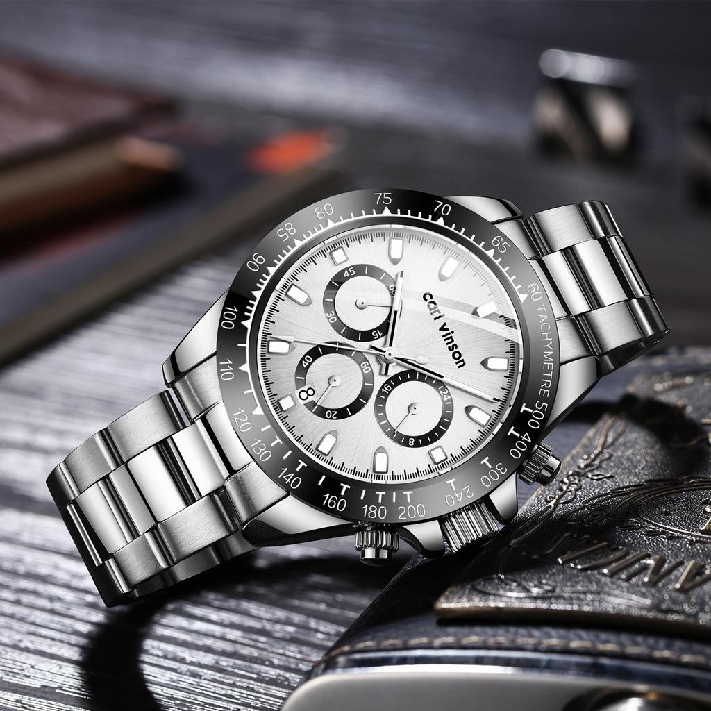 Men's Watch Multi-functional Glow-in-the-dark Waterproof Quartz Watch Business Steel Strap Watch for Men