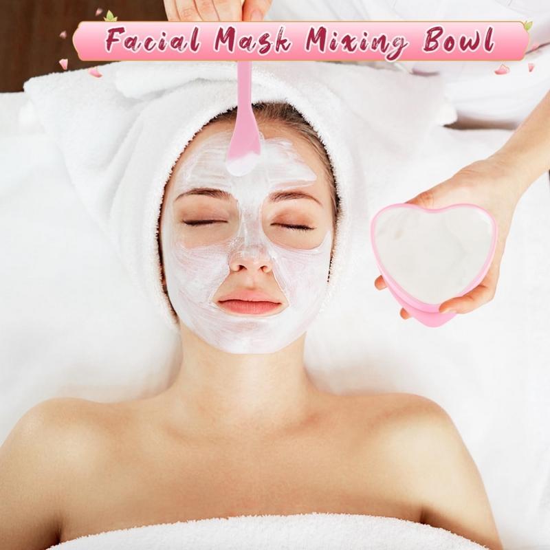 6/12Pcs Heart-Shaped Facial Mask Mixing Bowl with Scraper – Plastic DIY Skincare Tool for Home and Salon Use