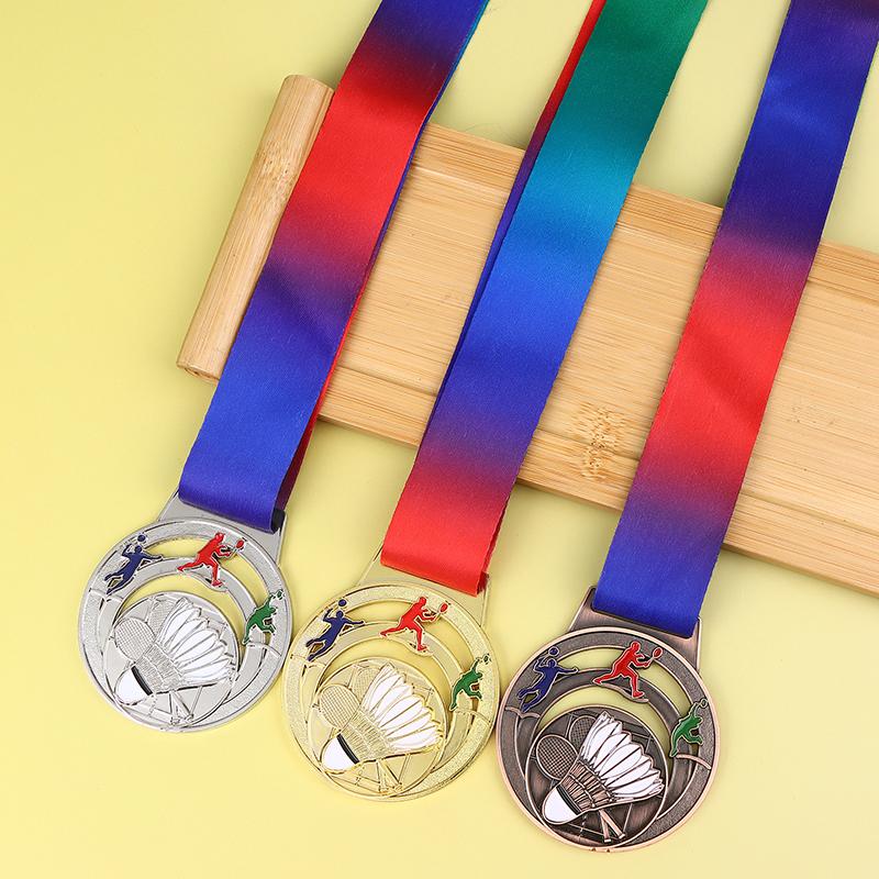1Pc Metal Badminton Award Medals With Neck Ribbon Gold Silver Bronze Prizes Award Medal For Kids Sports Competition Games