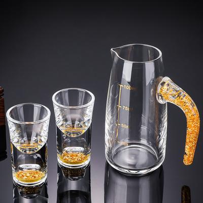 Bullet Cup Gold Foil Baijiu Set, Graduated Baijiu Cup Wine Dispenser Gift Box, Household Gold-Painted Wine Cup, Glass