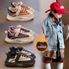 Children's Fleece-lined Thick-soled Sneakers, New Autumn and Winter Models, Stylish Color-blocked Casual Shoes for Boys, Running Shoes for Girls