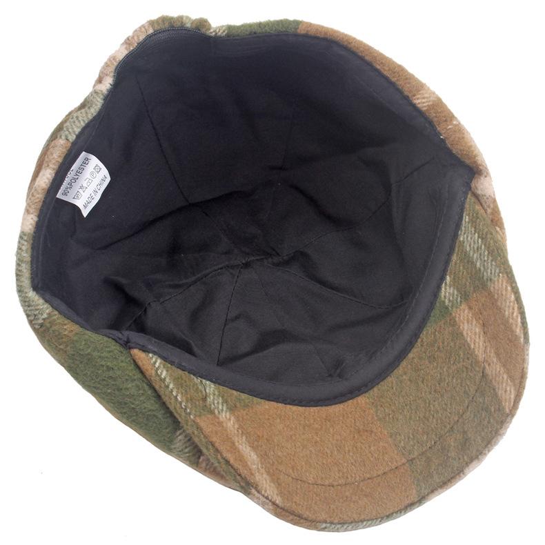 Plaid Octagonal Hat Beret Autumn Winter Men's Warm Forward Hat Wool Plaid Newsboy Hat British Female Paintsman Hat