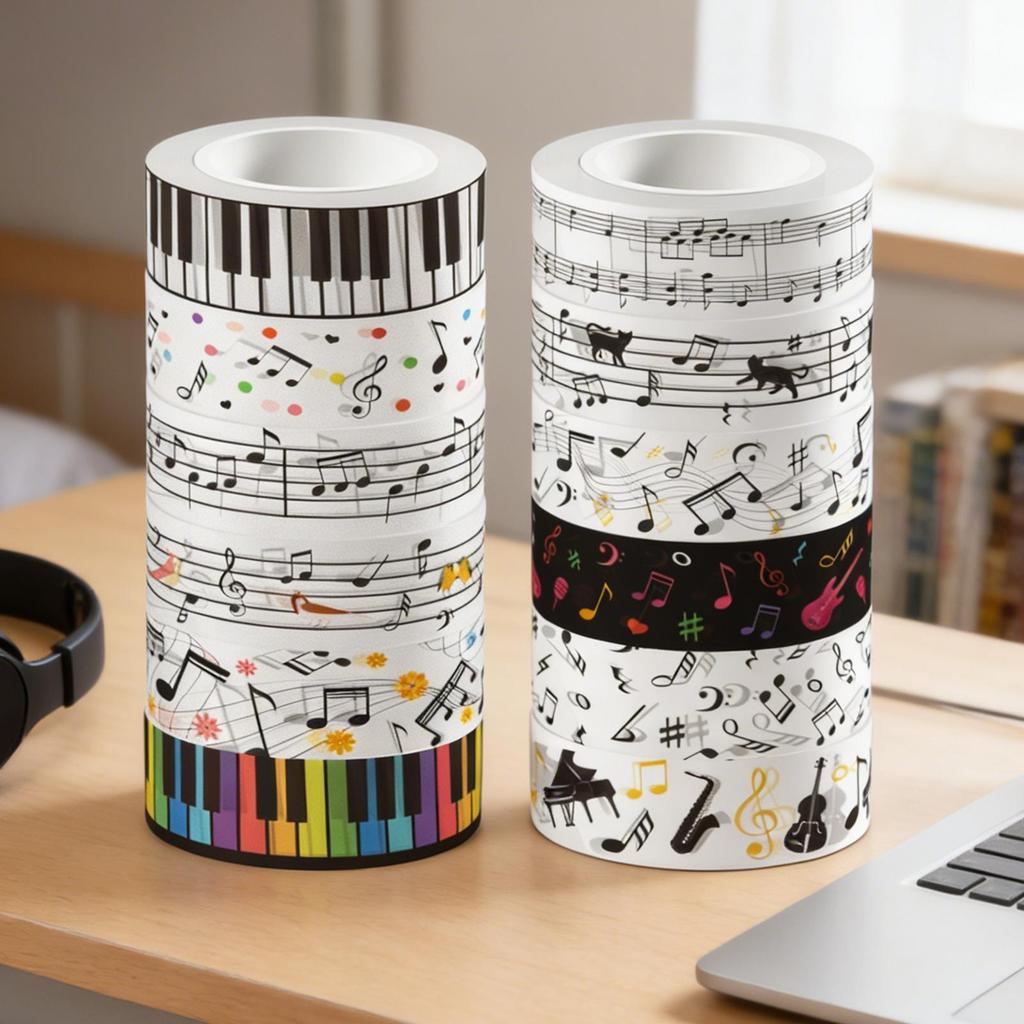 Cute Music Notes Paper Tape Portable Music-Themed Adhesive Wrapping Rolls Art Tape Rolls For Scrapbooks Handmade Items