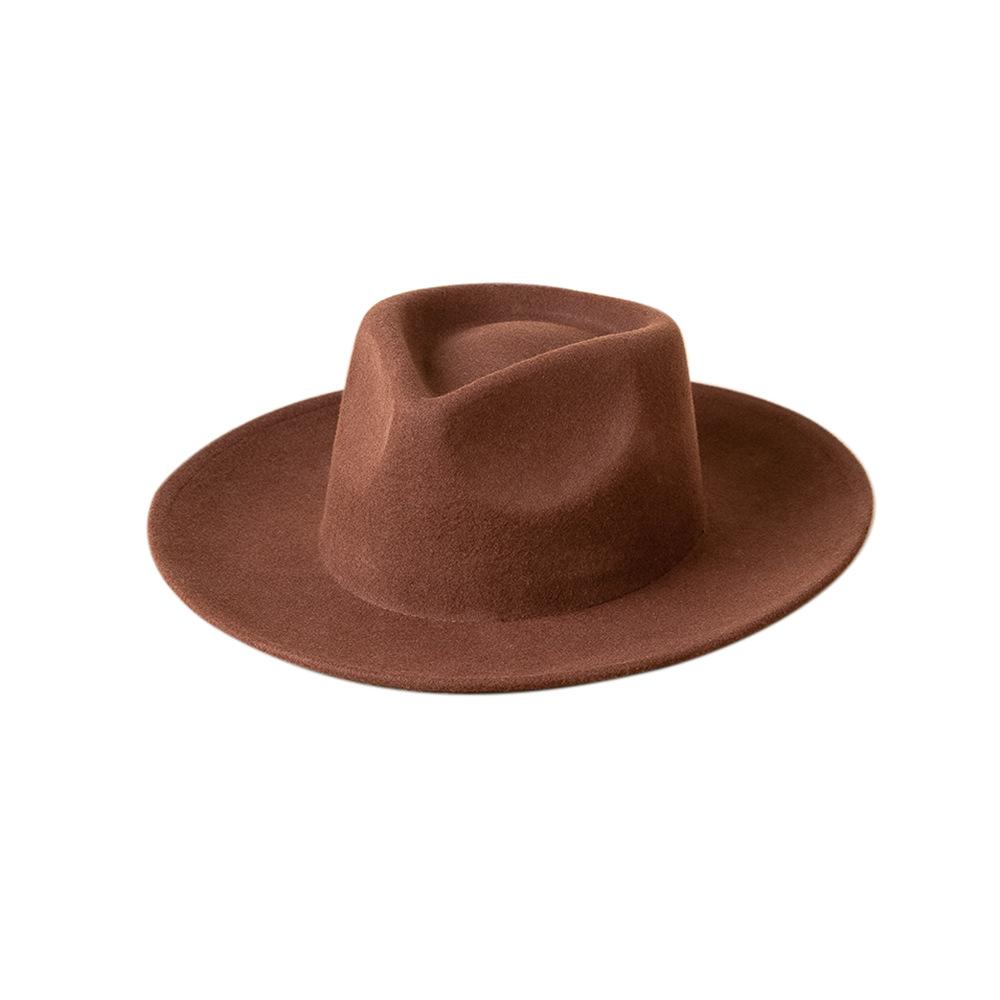 Europe, America autumn and winter new fashion simple wool felt wide brim jazz hat women's casual concave thermal top hat tide