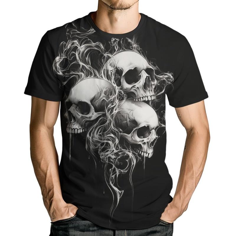 

3D Printed Cool Skull T-Shirt For Men Flame Retro Trend Pattern T Shirts Summer Loose Streetwear Tops S