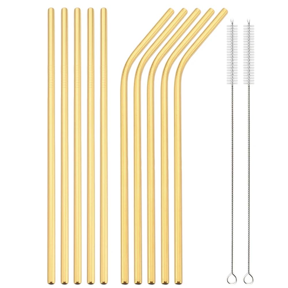 Gold Stainless Steel Drinking Straw High Quality Straw Set Eco-friendly Reusable Metal Straws Set Party Juice Bar Accessory