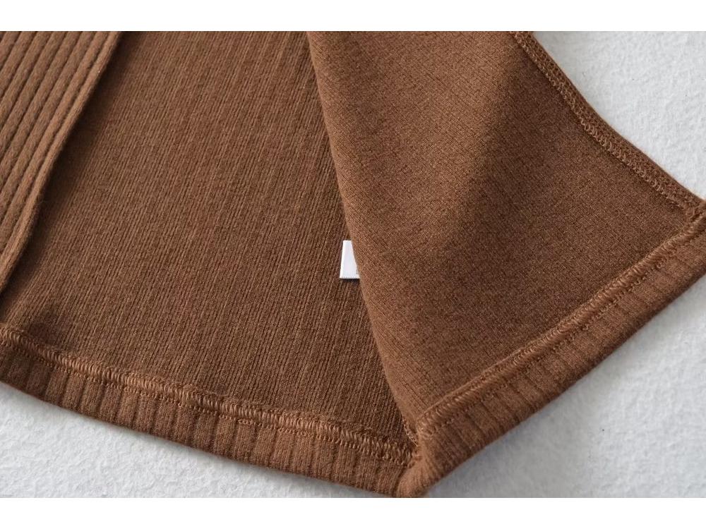 Trendy Women's European & American Style V-Neck High Waist Knitted Midi Skirt with Back Slit