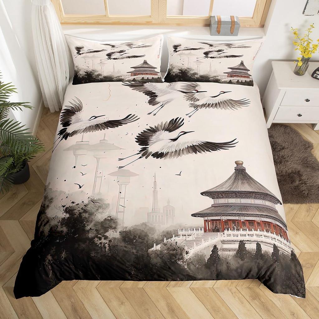 Comforter Chinese Ink Painting Scenery Full Natural Landscape Mountain Bedding Set Eagle Comforter Polyester