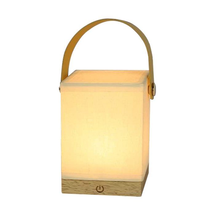 NETTLIFE Lampe de bureau à LED - Design en forme de seau à main, en bois et tissu, de forme carrée