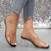 Fashion Summer Transparent Pvc High Heels Slippers Women New Fashion Square Toe Chunky Heeled Sandals Woman Slip On Party Dress Shoes