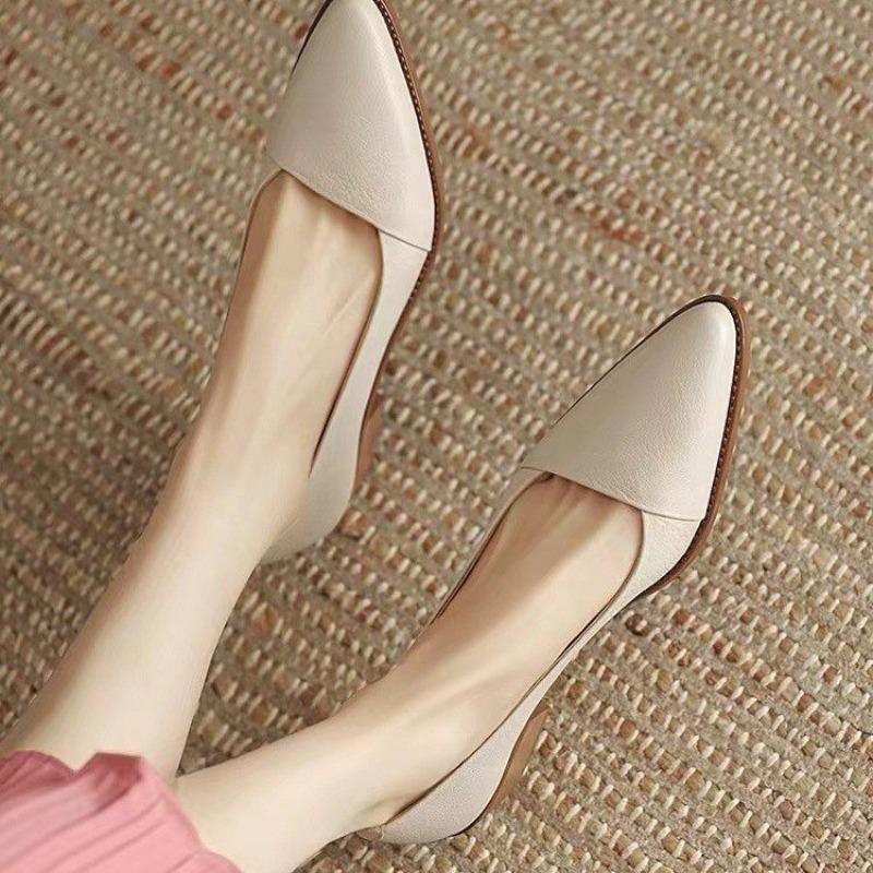 Versatile Vintage Chunky Heel Women's New Style Pointed-toe Open-toe Leather Shoes Devotion
