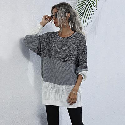 Woman Clothing Fashion Casual Tops Shirts Vintage Fashion Elegant Casual Women's Round Neck Long-sleeved Color-blocking Knitted Sweater Women Autumn