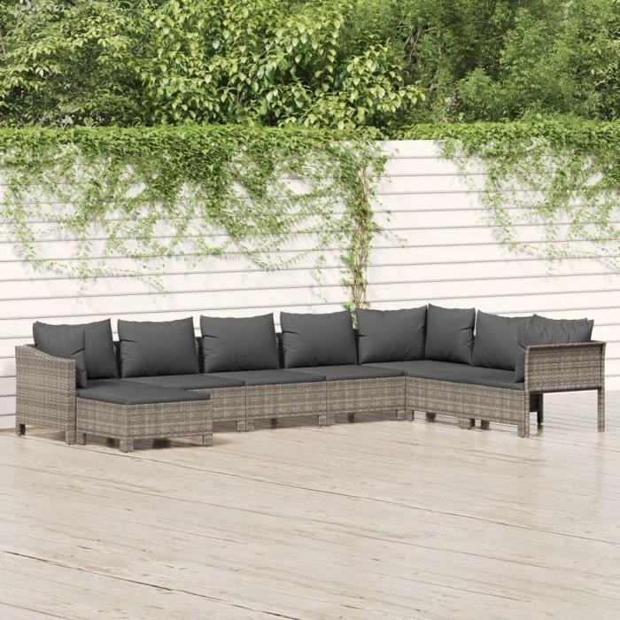 VidaXL Salon de jardin 8 pcs avec coussins Gris Résine tressée 3187298