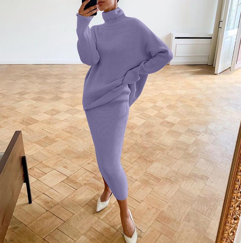 

Осенне-зимний женский свитер, модный комплект с высокой горловиной, свободный крой, женский комплект с юбкой 5XL