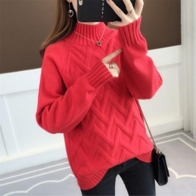 Half Turtleneck Sweater Women's Autumn and Winter Loose Korean Version of The Lazy Style Fashion Knitted Top Women's Bottoming Shirt