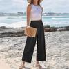 Casual Pants Anti-Wrinkle Elastic Waistband Long Pants with Pockets Pure Color Loose Fit Wide