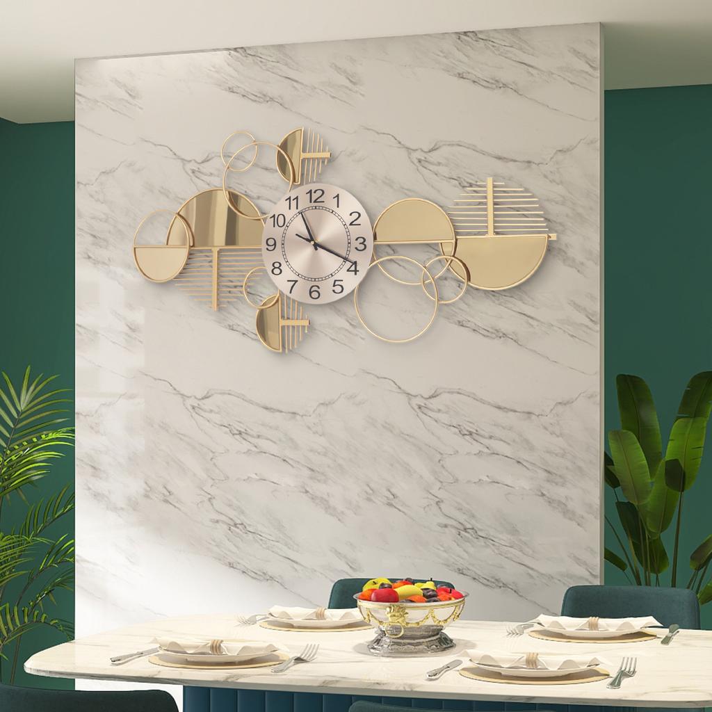 33.86 Inch Large Gold Modern Wall Clock, Silent Non-Ticking Geometric Decor, Battery Operated, Elegant Living Room  Art Piece